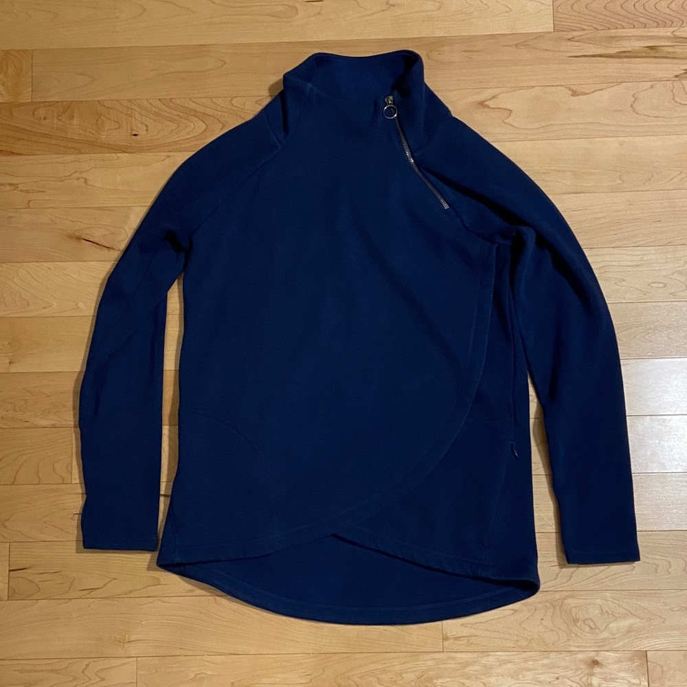 Athleta Cozy Karma Asymetrical Blue Zip-Up Top